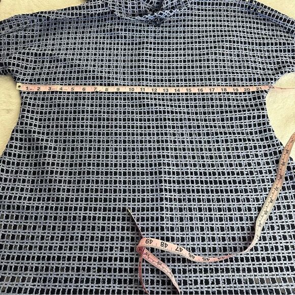 Yushi top large navy and periwinkle blue open weave loose fit cowl neck elbow sl - Picture 9 of 10